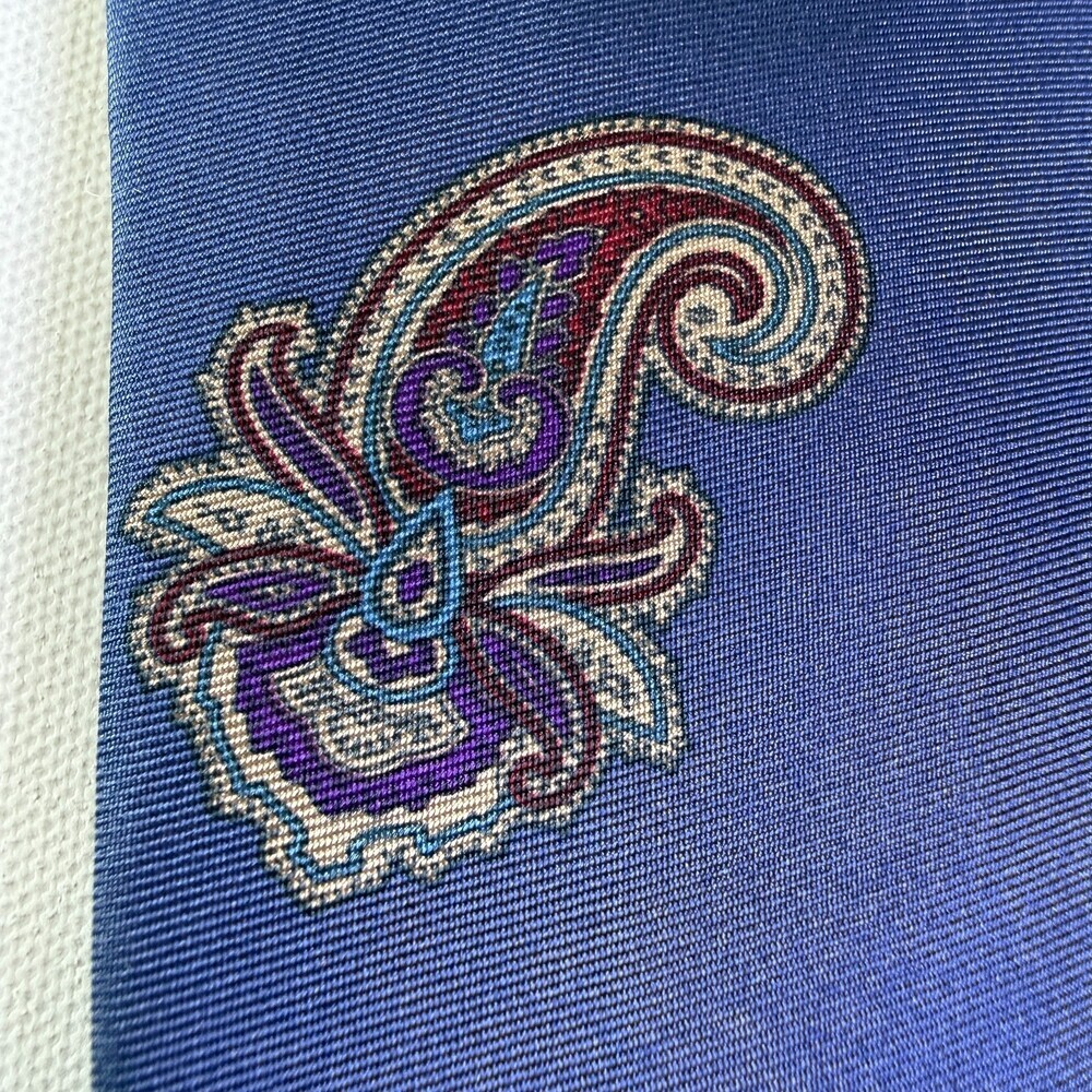 VTG Mallory & Church London Pure Italian Silk Men's Neck Tie Navy Blue Paisley - Picture 8 of 12